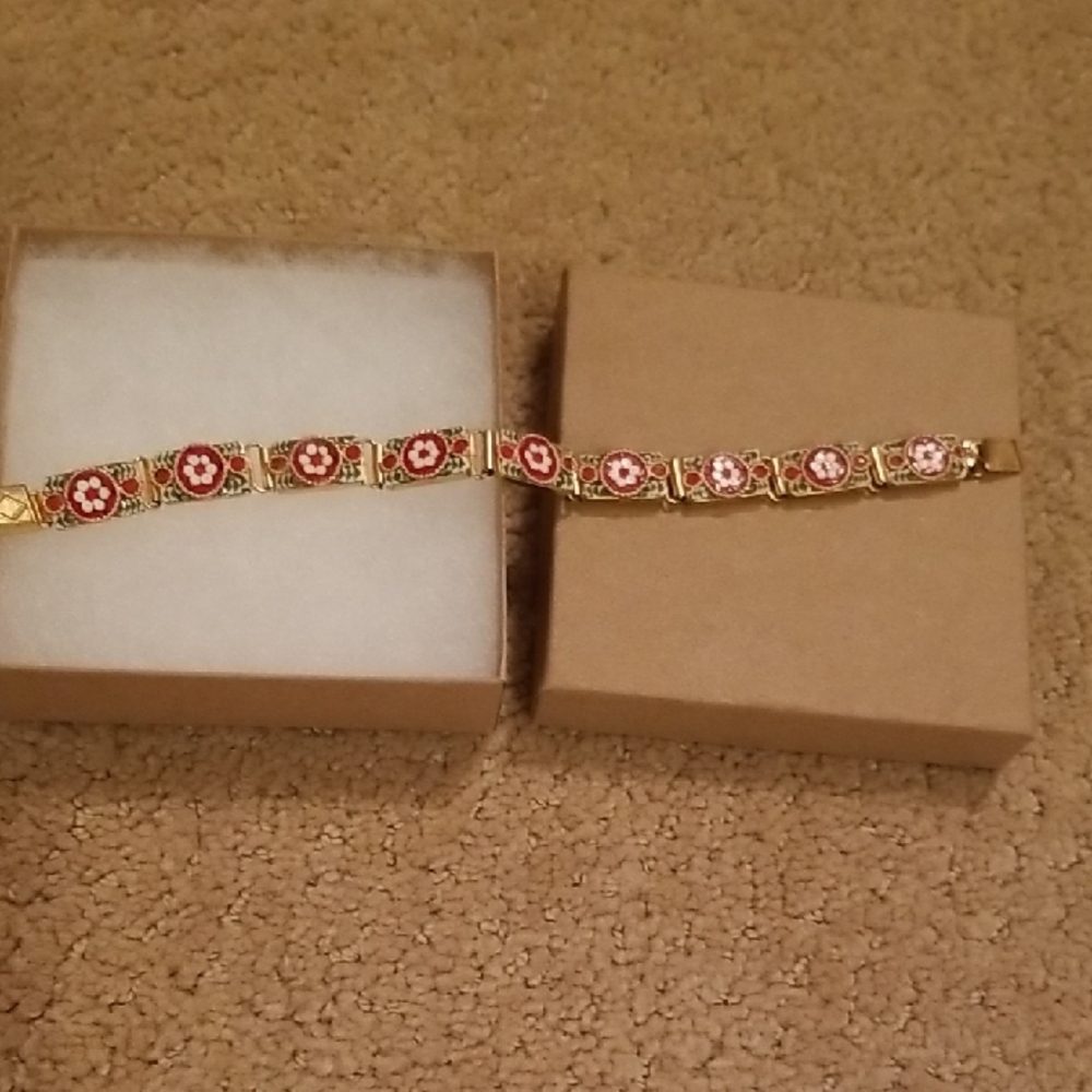 Vintage Italian Micro mosaic LInk Gold Tone Bracelet